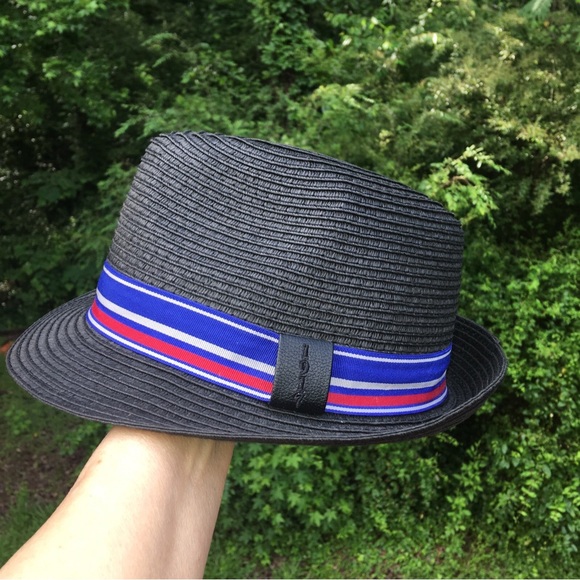 Stylish Black Fedora with Blue and Red Band - Picture 1 of 8